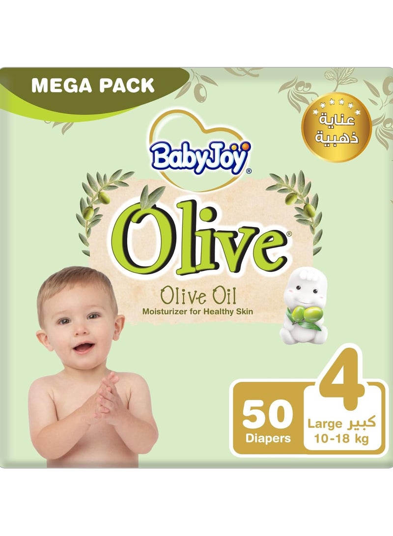 Olive Oil, Size 4, Large, 10-18 kg, Mega Pack, 50 Diapers