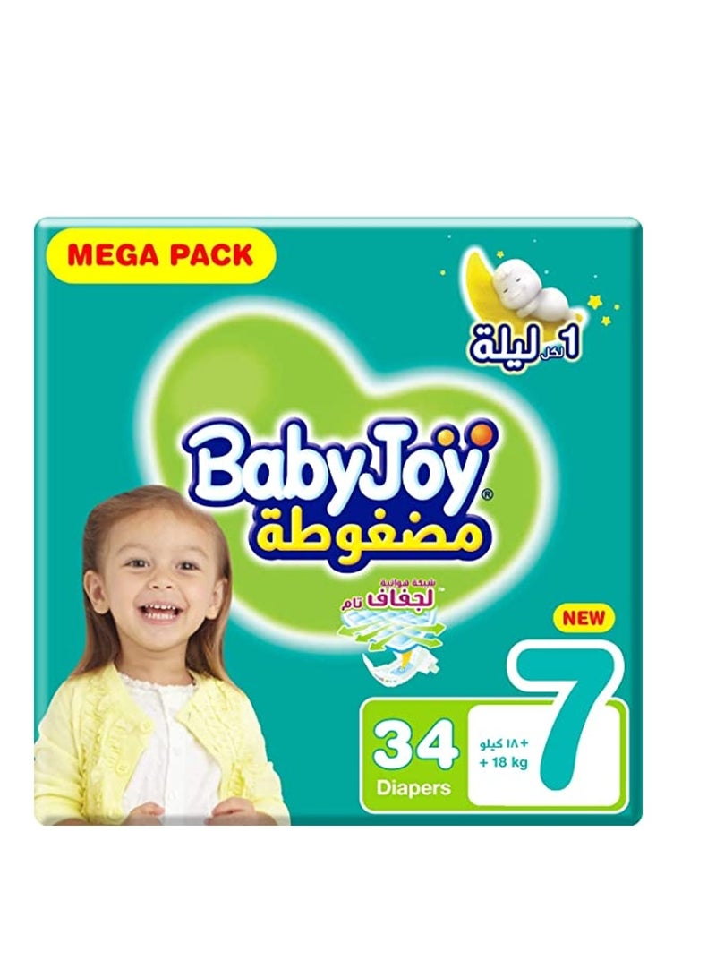 Baby Diapers With Compressed Padding To Prevent Leakage, Size 7, +18 Kg, Mega Pack, 34 Diapers