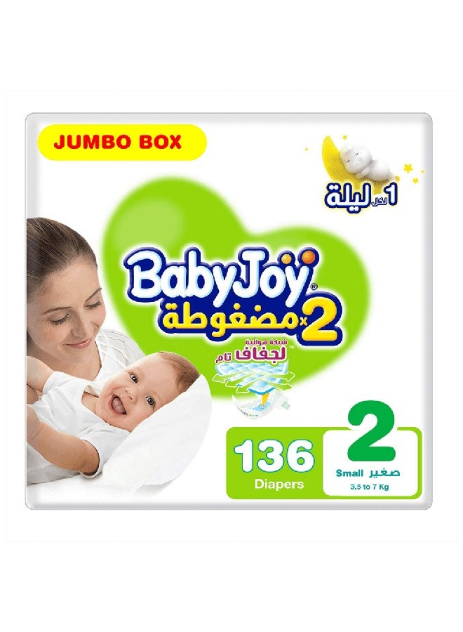 BabyJoy Compressed Jumbo Diapers, Size 2, 3.5 - 7 kg, 136 Diapers