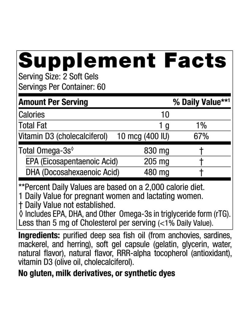 Prenatal DHA, Strawberry - 120 Soft Gels - 830 mg Omega-3 + 400 IU Vitamin D3 - Supports Brain Development in Babies During Pregnancy & Lactation - Non-GMO - 60 Servings