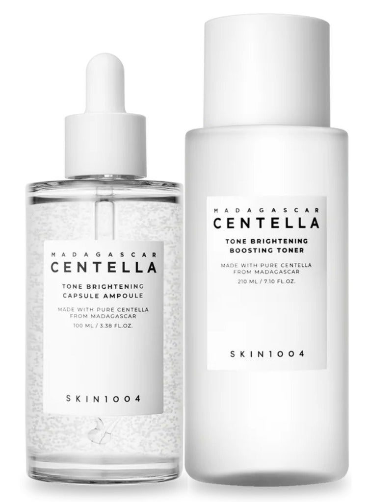 SKIN1004 Madagascar Centella Tone Brightening Boosting Toner & Capsule Ampoule – Hydrating & Brightening Skincare Duo for Radiant Skin 310ml