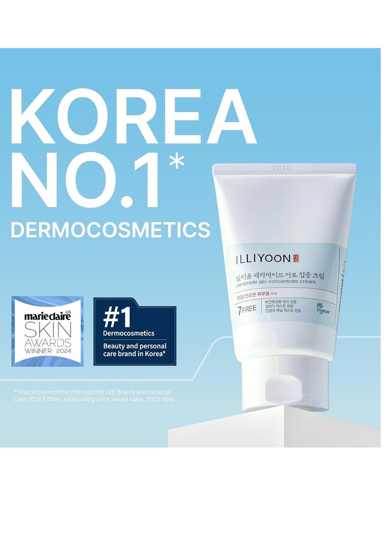 Illiyoon Ceramide Ato Concentrate Cream | Moisturizer for Dry & Sensitive Skin, 100hr Lasting Hydration, For Face & Body, Gentle for Infants, Moisture Barrier Repair, Vegan Certified, 6.76 fl.oz.