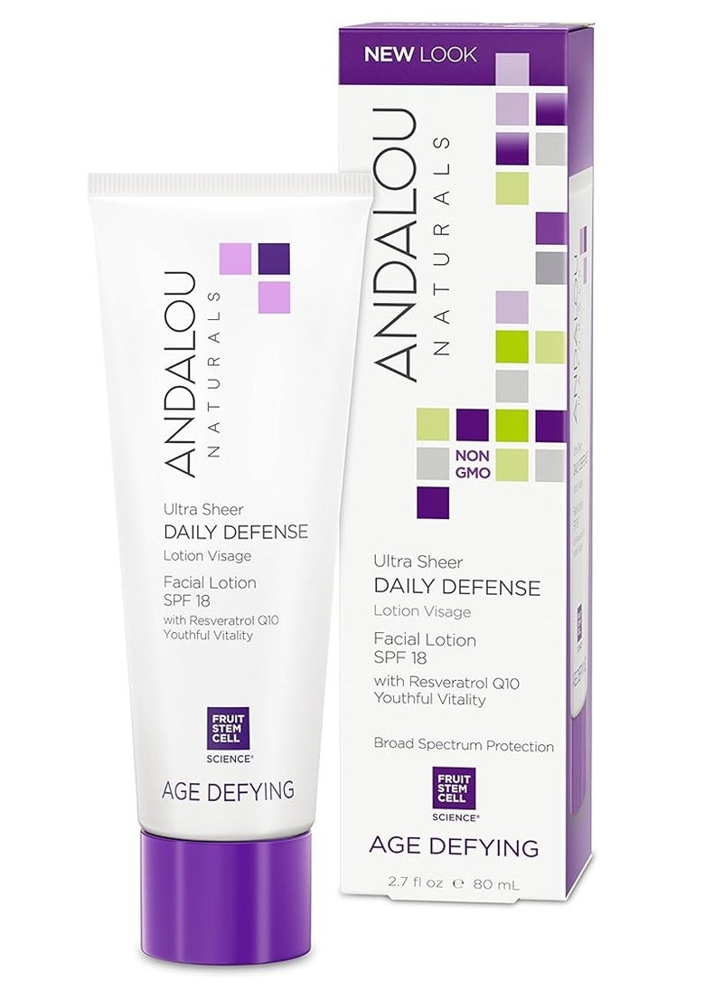 Andalou Naturals Ultra Sheer Daily Defense Facial Lotion, SPF 18, 2.7 oz, with Resveratrol CoQ10 and Antioxidants, Lightweight, Hydrating Facial Moisturizer