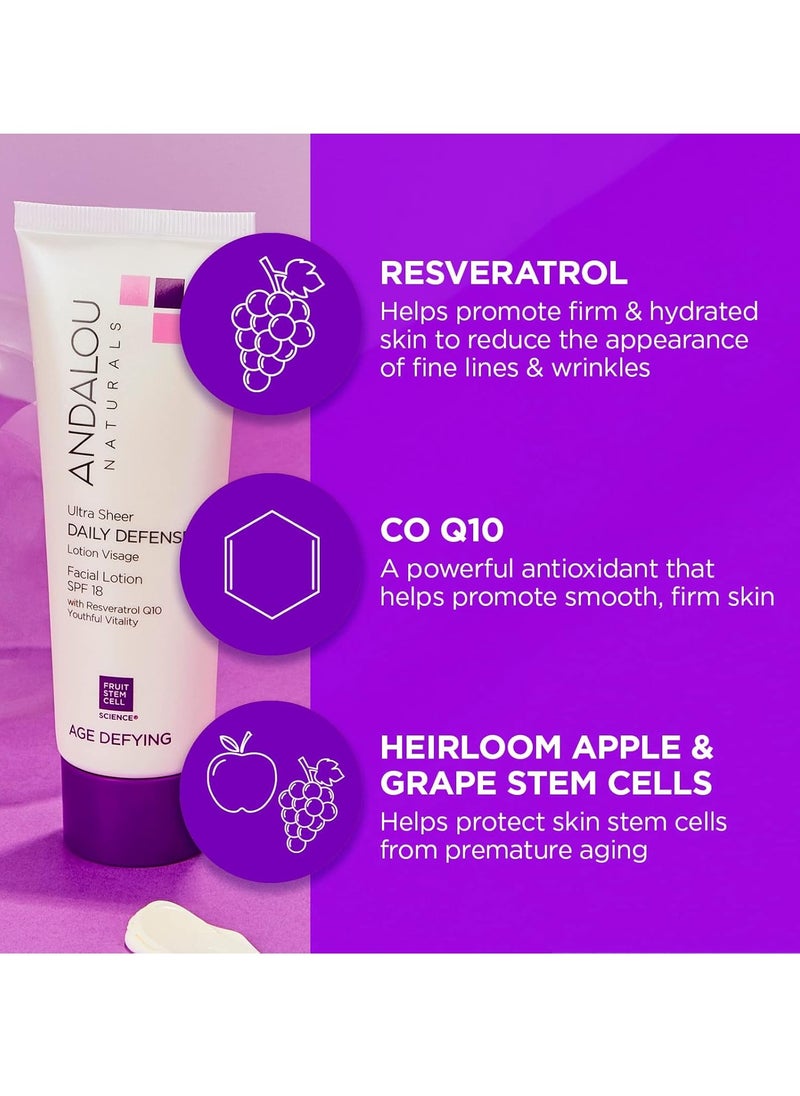 Andalou Naturals Ultra Sheer Daily Defense Facial Lotion, SPF 18, 2.7 oz, with Resveratrol CoQ10 and Antioxidants, Lightweight, Hydrating Facial Moisturizer
