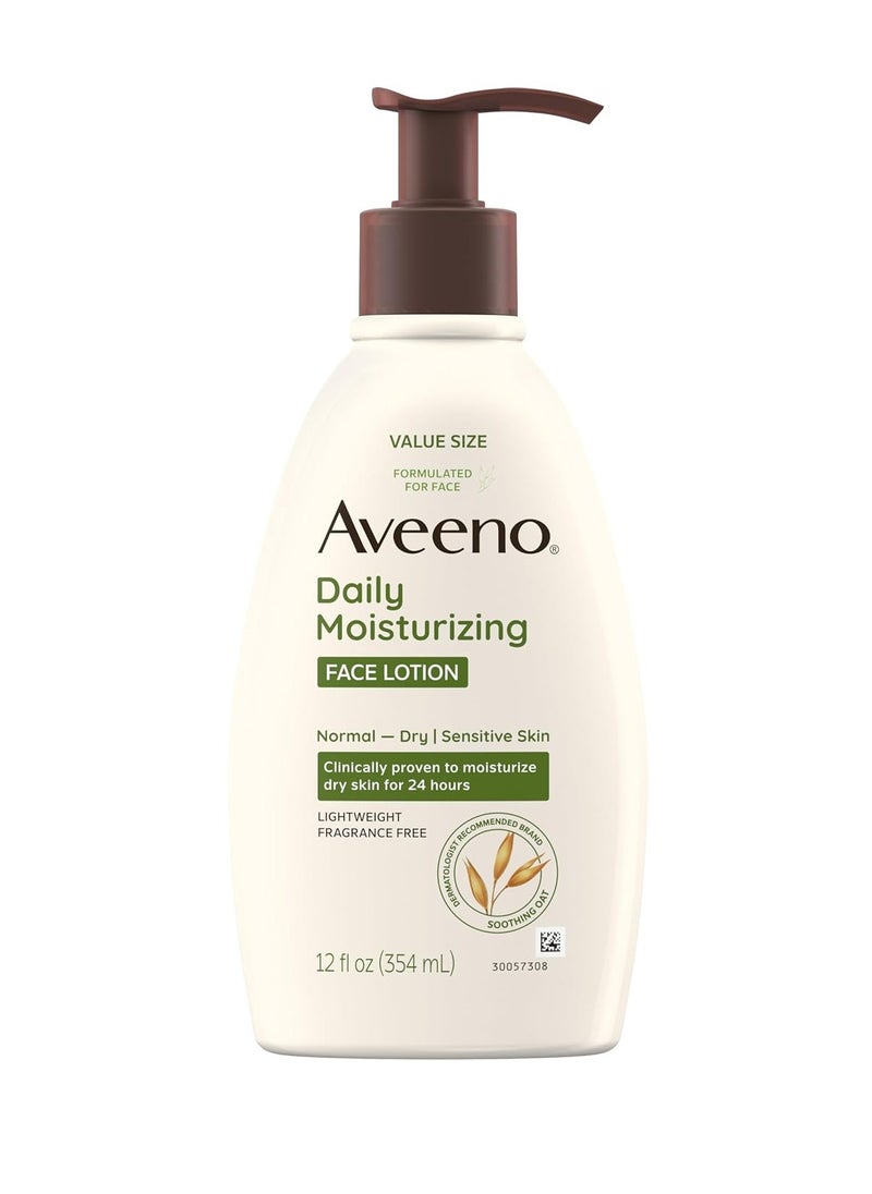 Aveeno Daily Moisturizing Face Lotion with Soothing Prebiotic Oat, Gentle Lotion Nourishes Normal to Dry Skin With Moisture, Facial Lotion for Sensitive Skin, Fragrance-Free, 12 fl. Oz