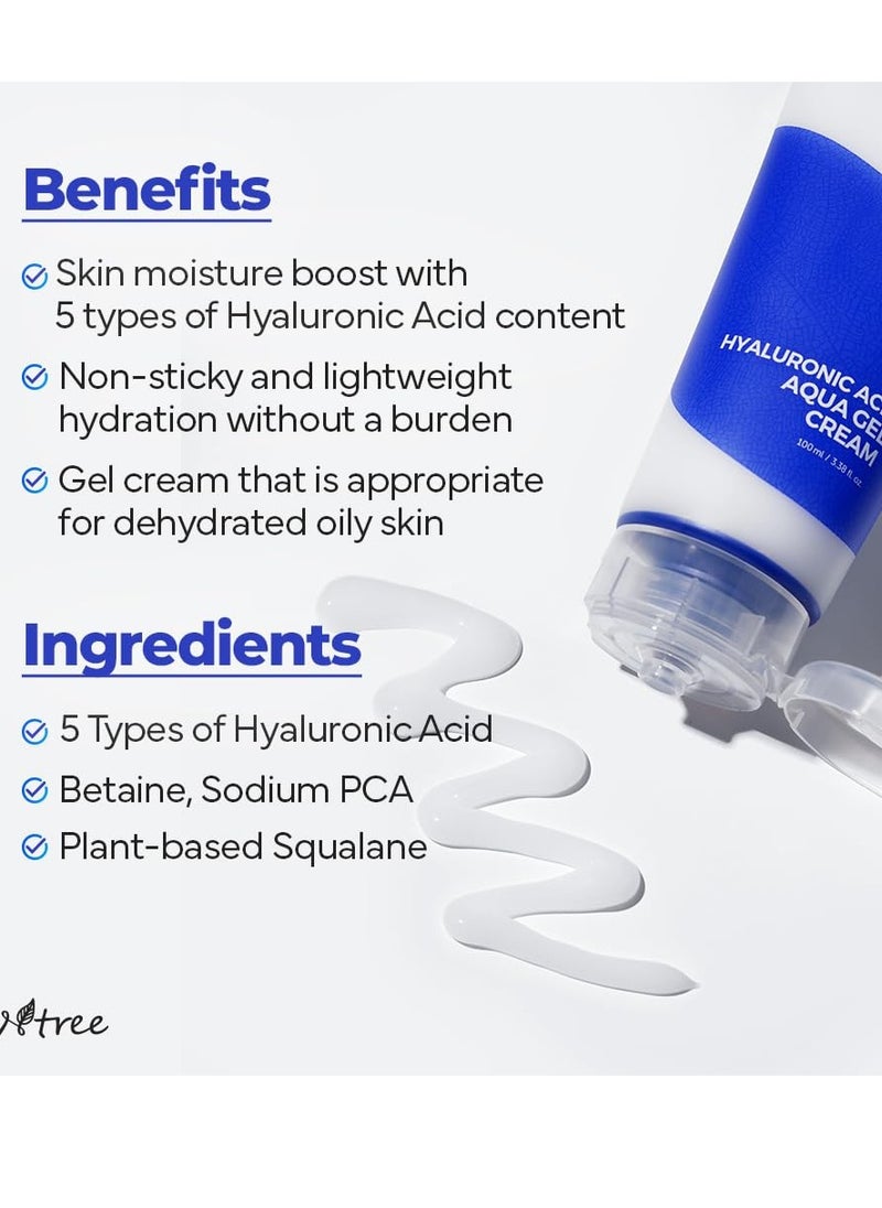 IsNtree Hyaluronic Acid Aqua Gel Cream 100ml, 3.38 fl.oz | Korean Skincare | Lightweight Hydrating Gel | Quick Absorbing Moisturizer