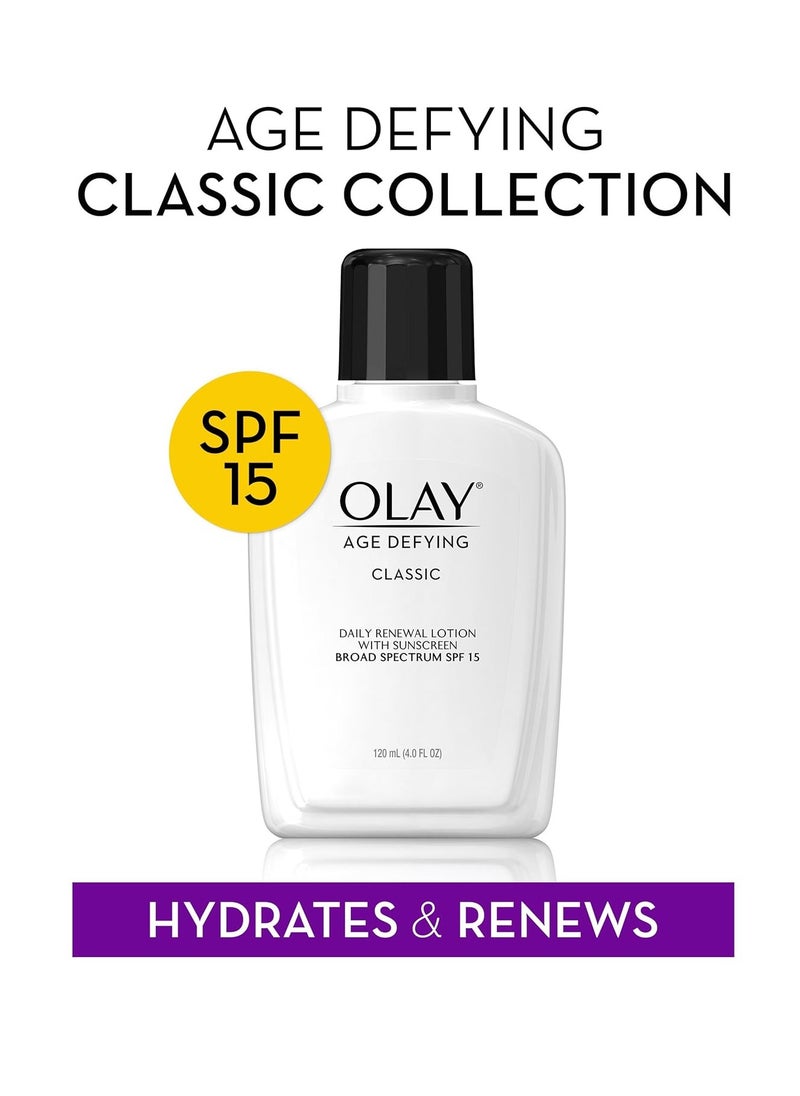 Face Moisturizer by Olay, Age Defying Classic Daily Renewal Lotion, With Sunscreen, Classic,4 oz