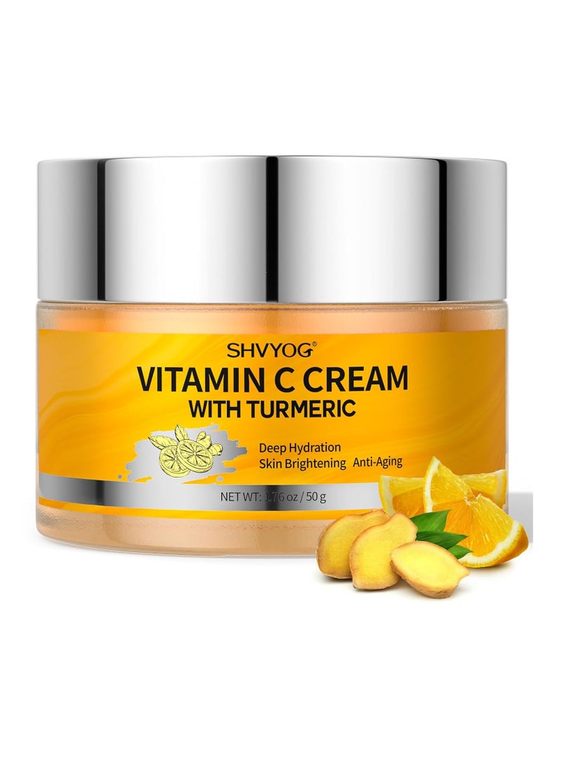 Vitamin C Face Moisturizer, Turmeric Vitamin C Face Cream, Anti-aging Hydration Skin Firming & Brightening Cream for Dark Spots, Wrinkles, Uneven Skin Tone, Vitamin C Lotion for Instant Glow, 1.76 OZ