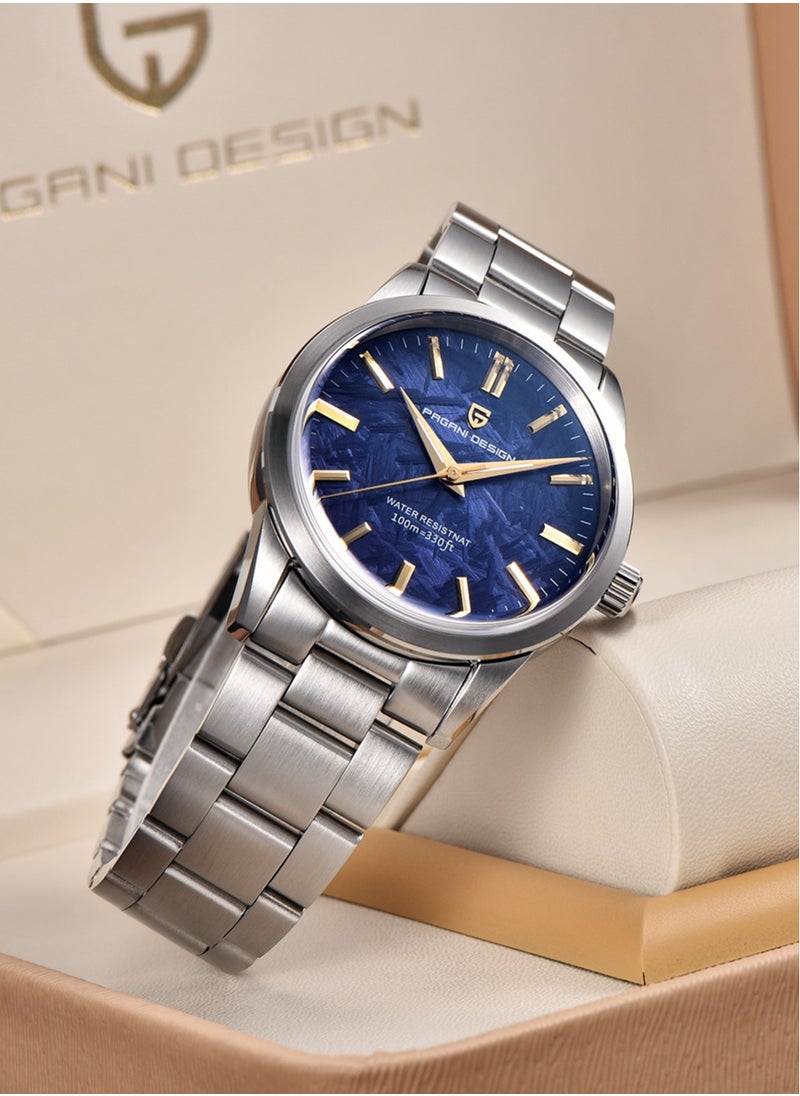 New Men's Quartz Watches, High-Quality Imported Movement, Stainless Steel Frame With Unique Meteorite Blue Surface And Golden Hands, Luxurious And Fashionable PD1734