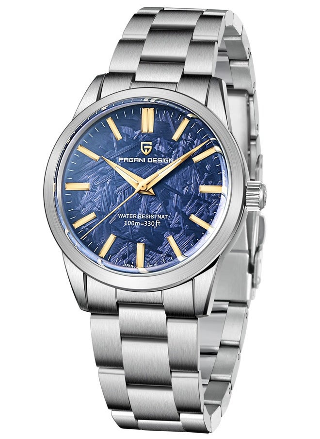 New Men's Quartz Watches, High-Quality Imported Movement, Stainless Steel Frame With Unique Meteorite Blue Surface And Golden Hands, Luxurious And Fashionable PD1734