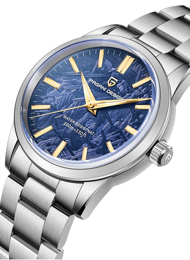 New Men's Quartz Watches, High-Quality Imported Movement, Stainless Steel Frame With Unique Meteorite Blue Surface And Golden Hands, Luxurious And Fashionable PD1734