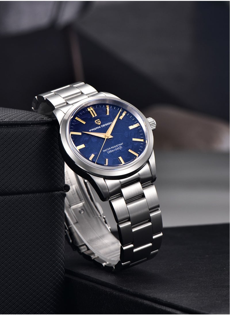 New Men's Quartz Watches, High-Quality Imported Movement, Stainless Steel Frame With Unique Meteorite Blue Surface And Golden Hands, Luxurious And Fashionable PD1734