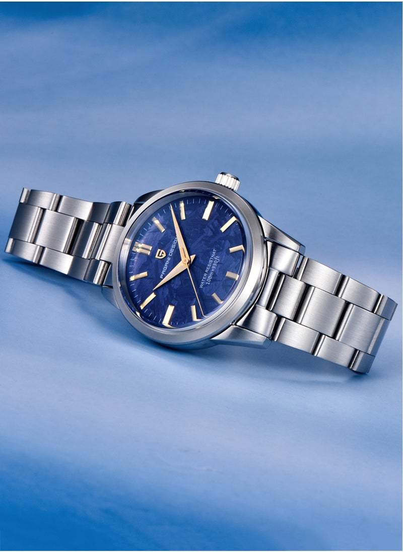 New Men's Quartz Watches, High-Quality Imported Movement, Stainless Steel Frame With Unique Meteorite Blue Surface And Golden Hands, Luxurious And Fashionable PD1734