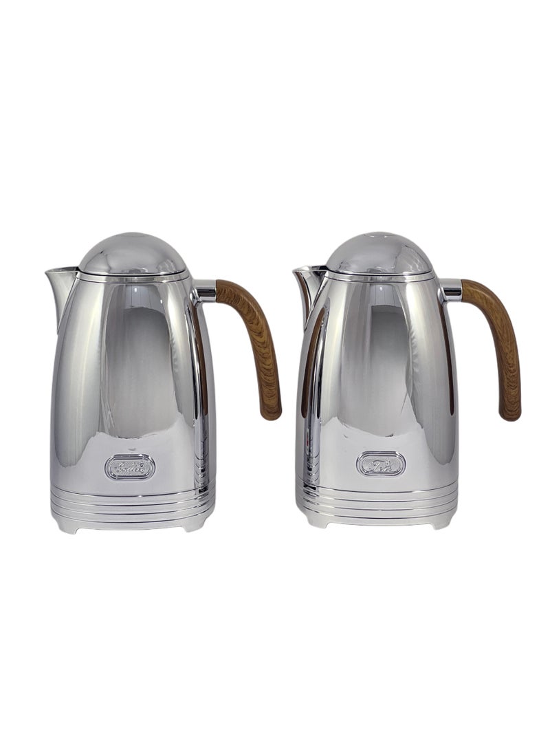 Flask Silver 1/1L 2 Pieces Stainless Steel Flask Set – Premium Insulated Flasks for Hot and Cold Beverages | Durable & Leak-Proof Design