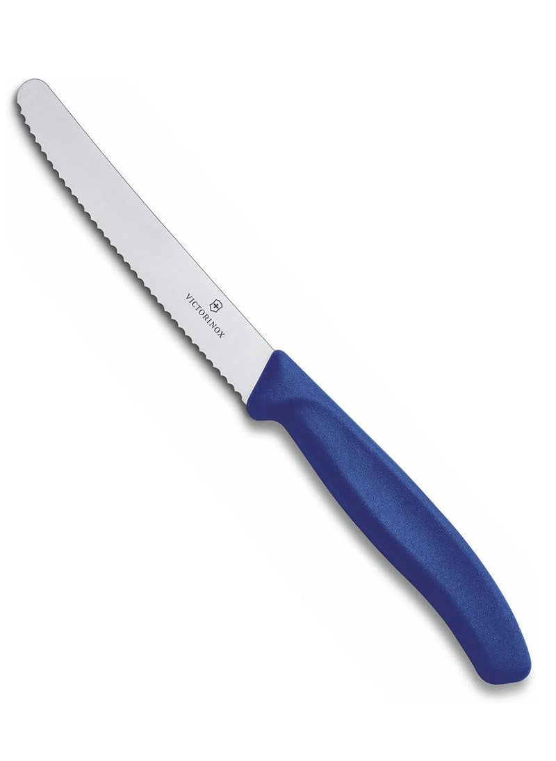 Victorinox Swiss Classic Tomato and Table Knife Ideal for Cutting Fruits and Vegetables with Soft Skin Serrated Blade in , 4.3 inches blue