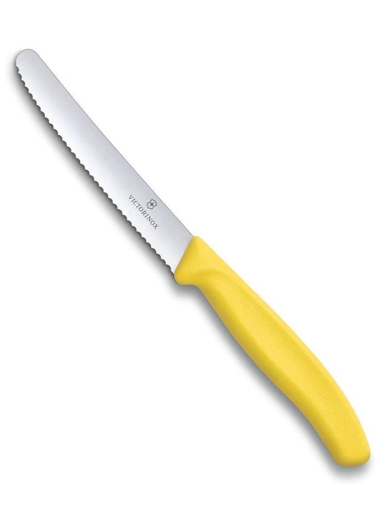 Victorinox Swiss Classic Tomato and Table Knife Ideal for Cutting Fruits and Vegetables with Soft Skin Serrated Blade in , 4.3 inches yello