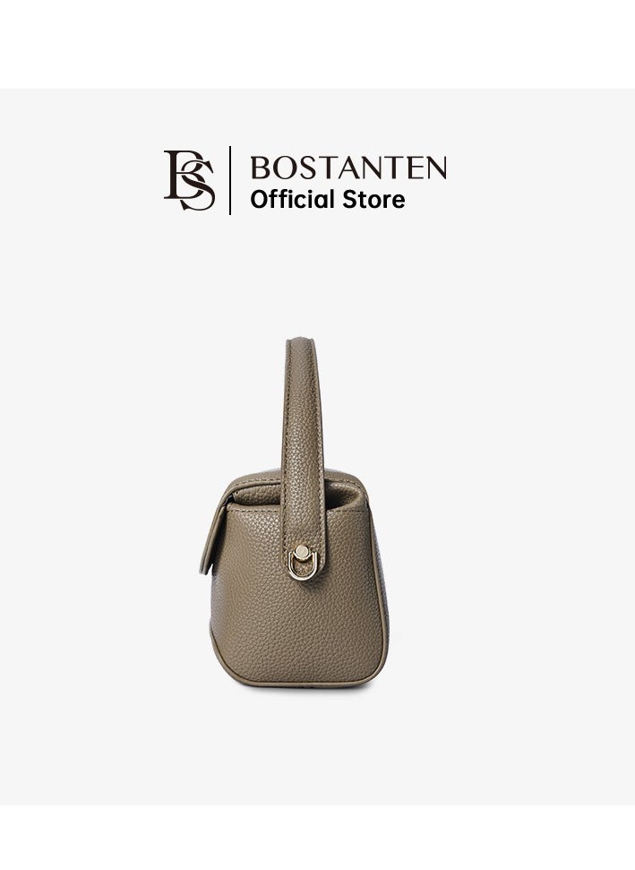 BOSTANTEN Vegan Leather Satchel Bag – Quilted Crossbody Purse for Women, Small Tote Shoulder Handbag with Detachable Strap / Brown