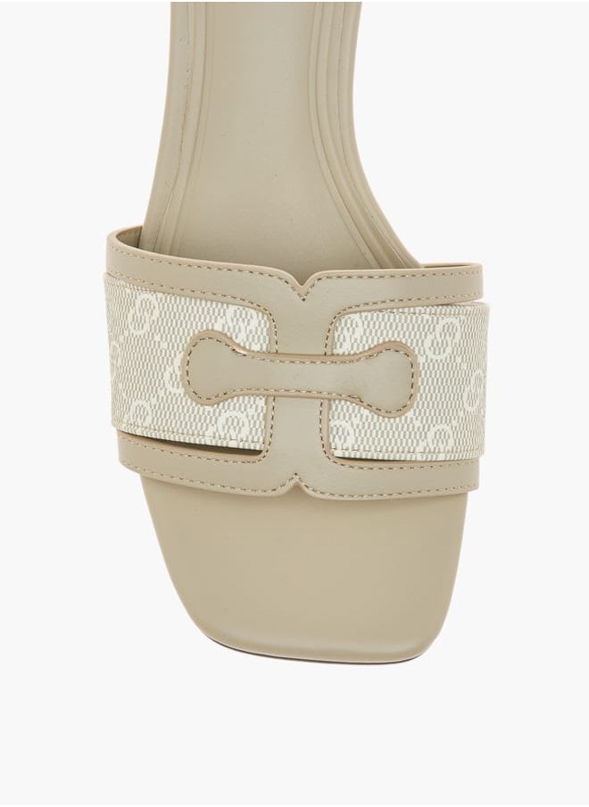 Women's Logo Detail Slip-On Sandals with Kitten Heels