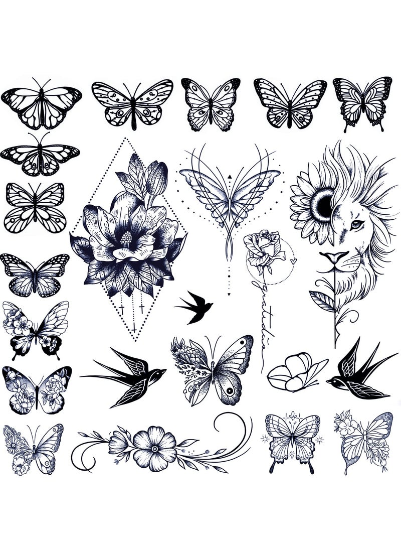 Tazimi Semi Permanent Temporary Tattoos for Women Girls  Large Long Lasting Temporary Butterfly Flower Lion Swallow TattoosLasts 12 Weeks Waterproof Realistic Fake Tattoos