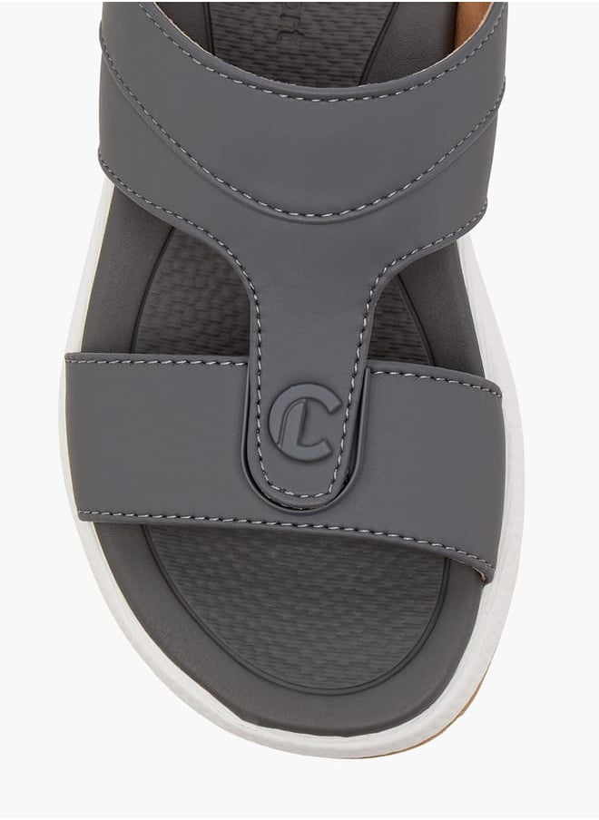 Boys Solid Arabic Sandals with Logo Accent