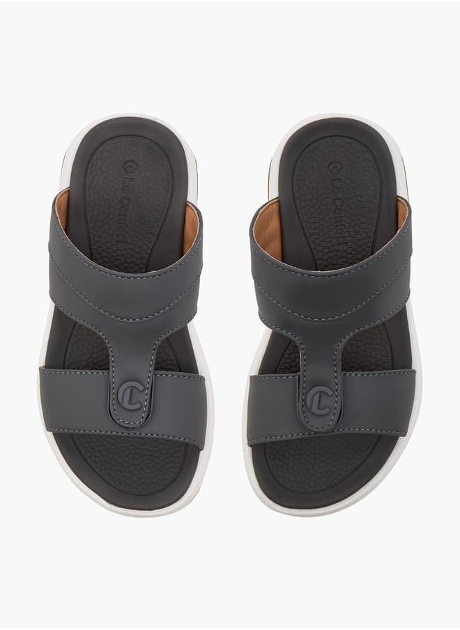 Boys Solid Arabic Sandals with Logo Accent