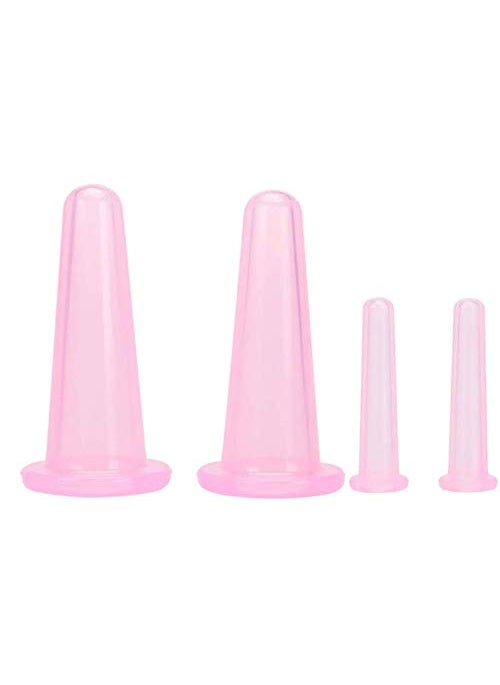 Aeyistry 4Pcs Cupping Facial Set for Face and Eye Cupping Massage Facial Cupping Set Silicone Cups with Exfoliating Brush for Face Neck Skin 2 Small2 Large Pink