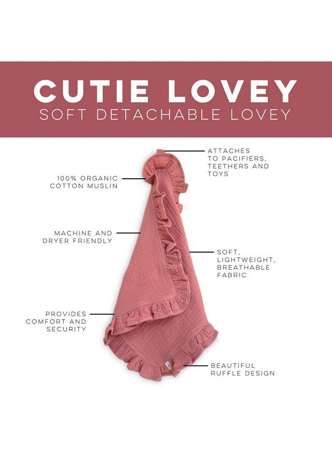 Ryan & Rose Cutie Lovey - Soft 100% Organic Cotton Muslin with Attachable Snap Closure - Loveys for Babies Newborn Baby Lovey Security Blankets for Babies Baby Blanket (Ruffle Petal)