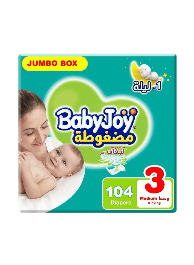 Jumbo Compressed Diapers, Size 3, 6 - 12 Kg, 104 Diapers