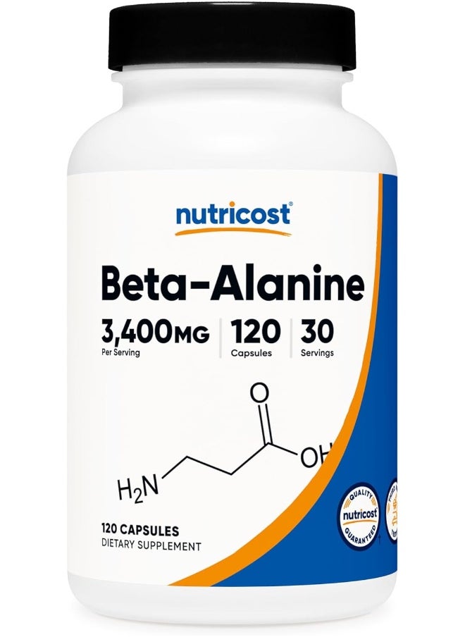 Nutricost Beta-Alanine Capsules 3400mg, 120 Caps (30 Serv)