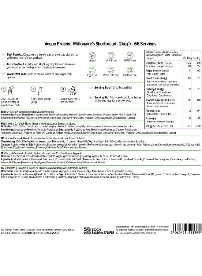 Vegan Powder Plant Based Shake Natural Vegan Gluten Free 66 Servings Millionaire'S Shortbread 2Kg