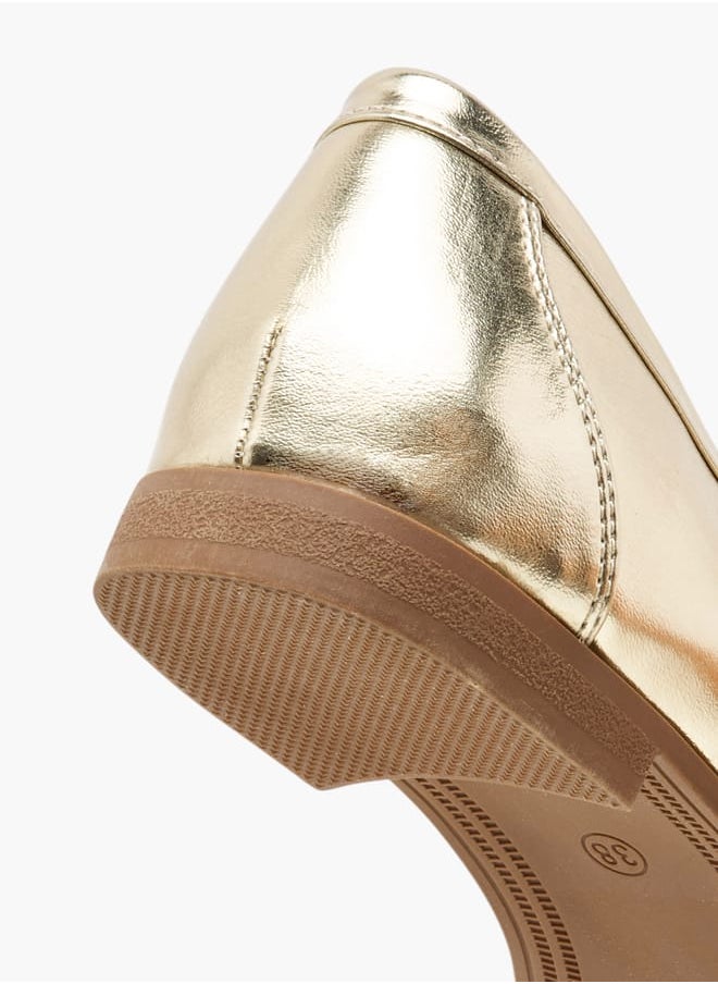 Women's Metallic Pointed Toe Loafers with Metal Accent