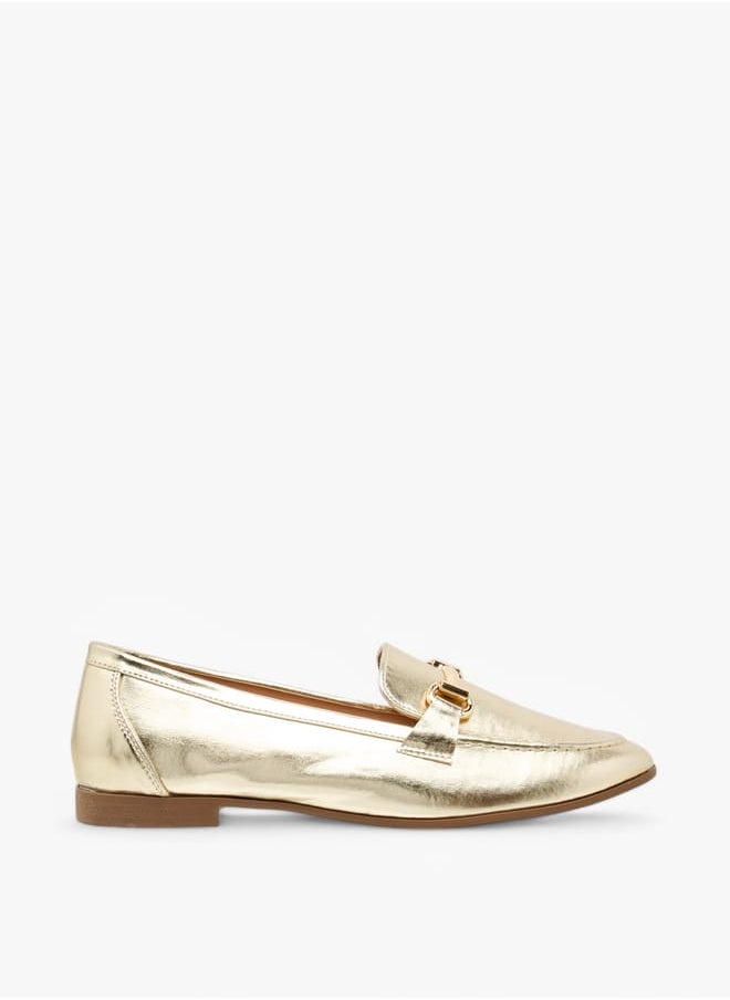 Women's Metallic Pointed Toe Loafers with Metal Accent