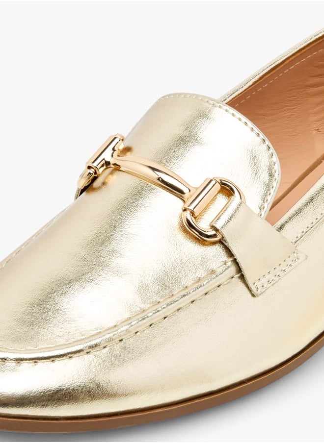 Women's Metallic Pointed Toe Loafers with Metal Accent