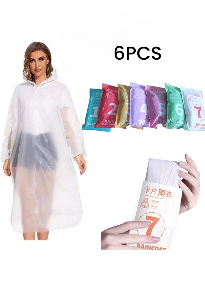 6 pieces of setting a one -time transparent raincoat, a PVC raincoat for men and women, a portable raincoat (random color)