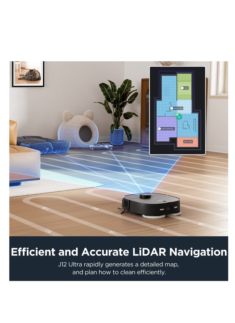 EUREKA Robot Vacuum Cleaner & Mop All-in-One Station, AI 3D Obstacle Detection, Intelligent Pet Bypass, Car Carpet Detection, Ideal Against Pet Hair, App & Voice Control, J12 Black