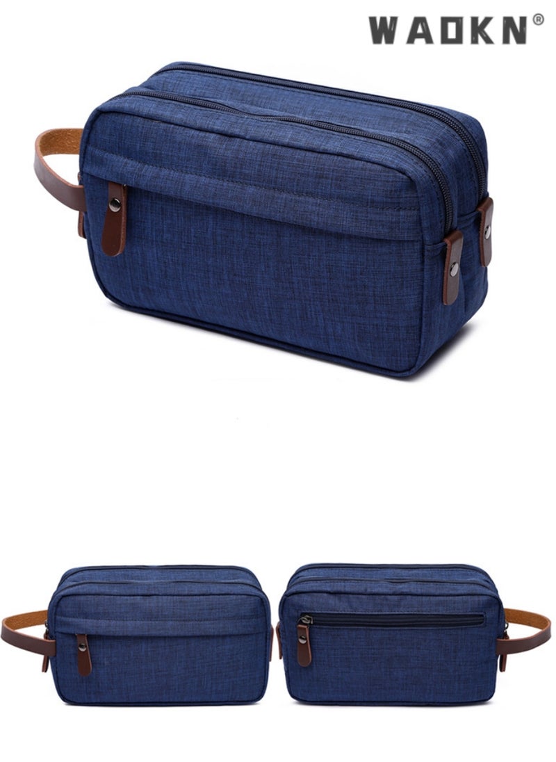 Portable Travel Toiletry Bag, Men's Travel Organizer Kit, Shaving Facial Cleanser Bathroom Bag, Canvas Toiletry Organizer Bag, Canvas Organizer for Shampoo Shower Gel,with Handle (Blue)