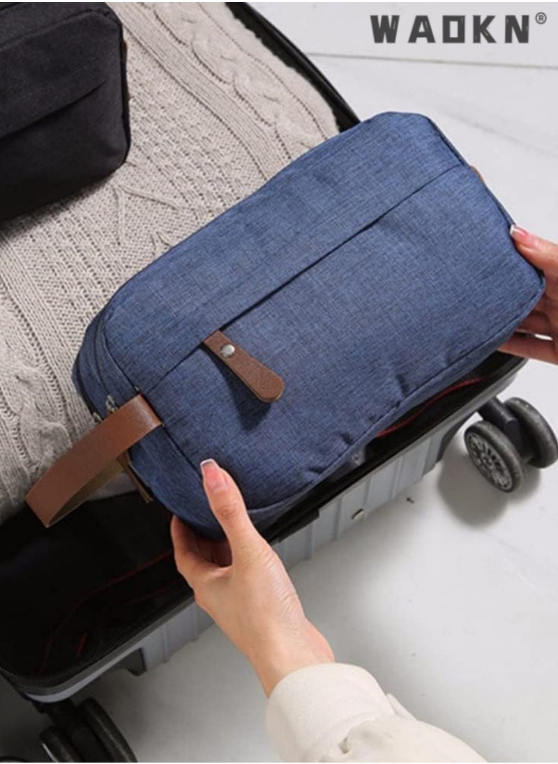 Portable Travel Toiletry Bag, Men's Travel Organizer Kit, Shaving Facial Cleanser Bathroom Bag, Canvas Toiletry Organizer Bag, Canvas Organizer for Shampoo Shower Gel,with Handle (Blue)
