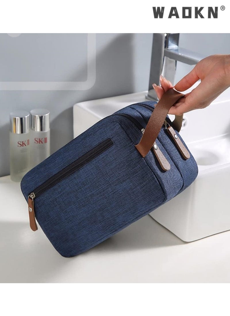 Portable Travel Toiletry Bag, Men's Travel Organizer Kit, Shaving Facial Cleanser Bathroom Bag, Canvas Toiletry Organizer Bag, Canvas Organizer for Shampoo Shower Gel,with Handle (Blue)