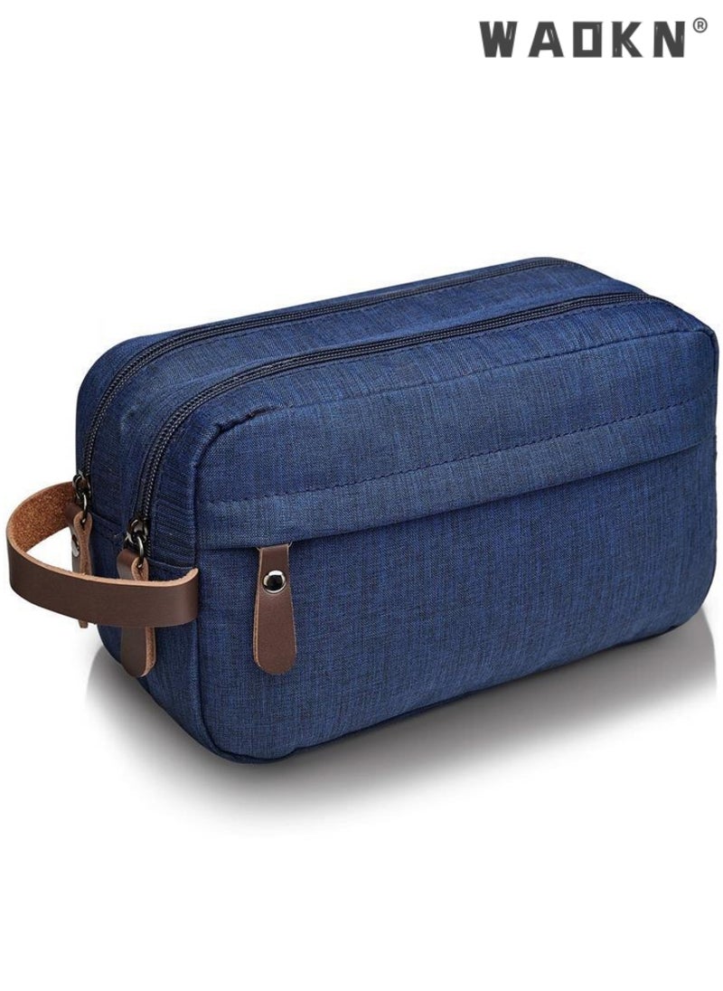 Portable Travel Toiletry Bag, Men's Travel Organizer Kit, Shaving Facial Cleanser Bathroom Bag, Canvas Toiletry Organizer Bag, Canvas Organizer for Shampoo Shower Gel,with Handle (Blue)