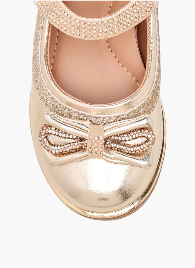 Girls Bow Embellished Mary Jane Shoes with Hook and Loop Closure