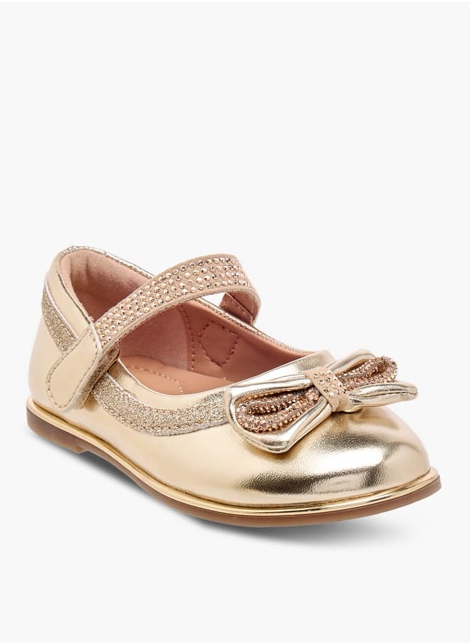 Girls Bow Embellished Mary Jane Shoes with Hook and Loop Closure