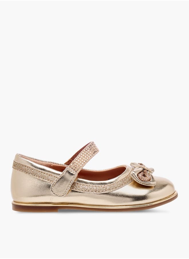 Girls Bow Embellished Mary Jane Shoes with Hook and Loop Closure