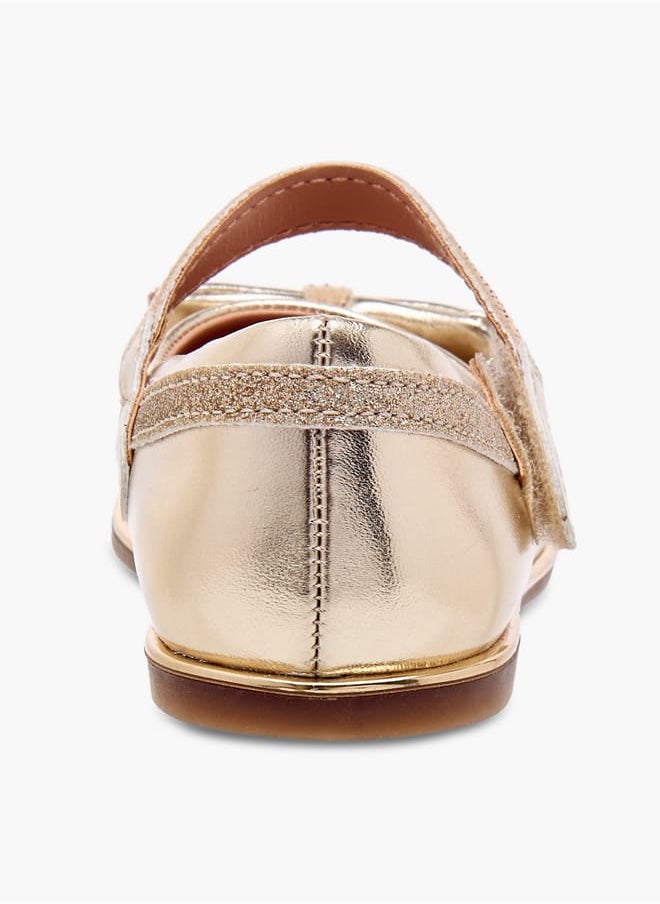Girls Bow Embellished Mary Jane Shoes with Hook and Loop Closure