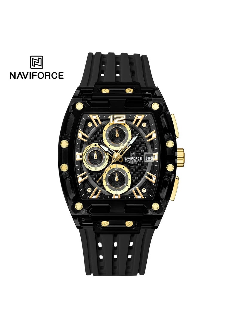 Naviforce NF7105 Men's Black Silicone Strap Chronograph Wristwatch with Date Display and Luminous Dial