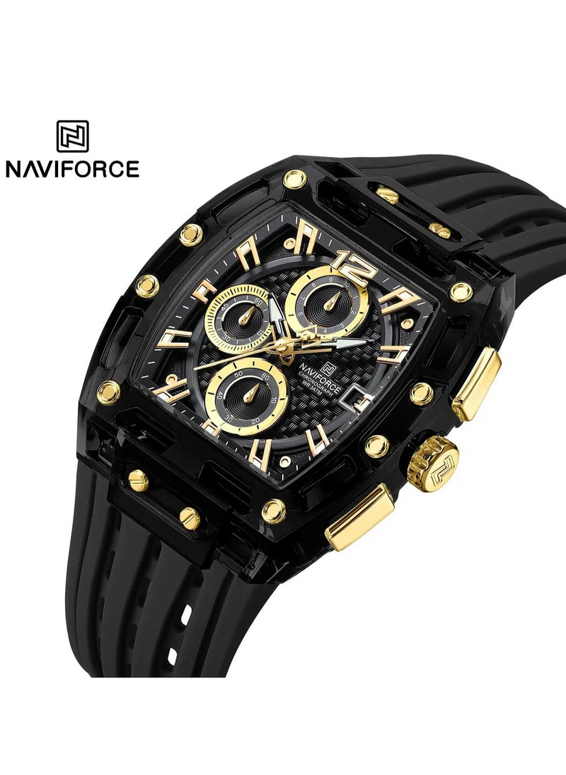 Naviforce NF7105 Men's Black Silicone Strap Chronograph Wristwatch with Date Display and Luminous Dial