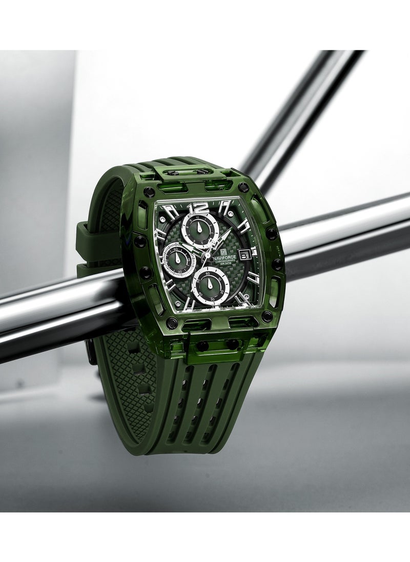 Naviforce NF7105 Men's Green Silicone Strap Chronograph Wristwatch with Date Display and Luminous Dial