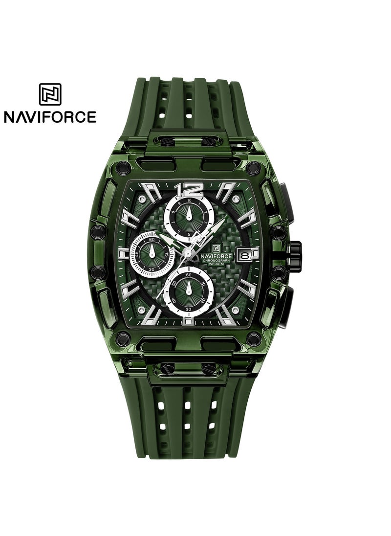 Naviforce NF7105 Men's Green Silicone Strap Chronograph Wristwatch with Date Display and Luminous Dial