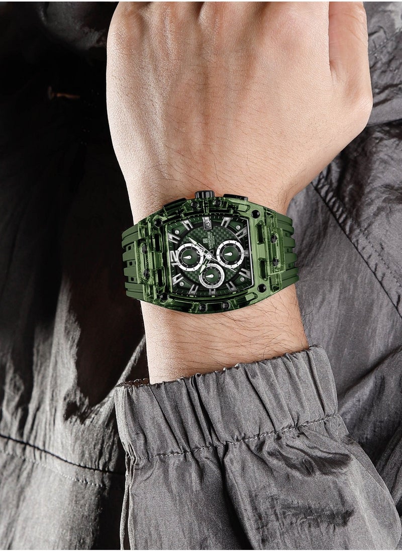 Naviforce NF7105 Men's Green Silicone Strap Chronograph Wristwatch with Date Display and Luminous Dial