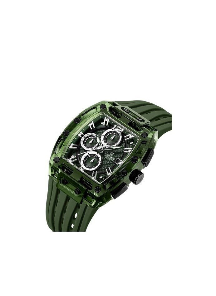 Naviforce NF7105 Men's Green Silicone Strap Chronograph Wristwatch with Date Display and Luminous Dial