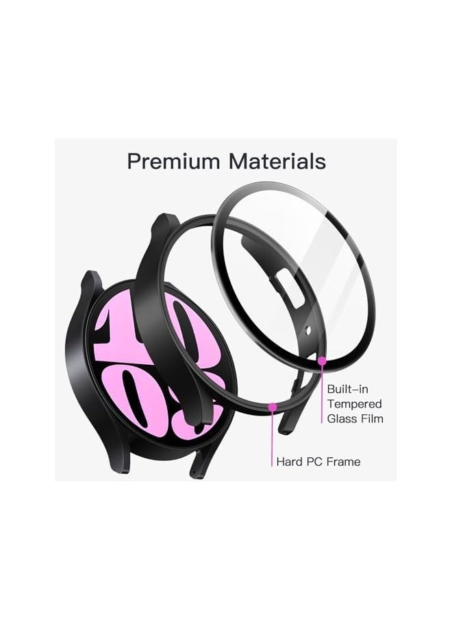 Case with Screen Protector Compatible with Galaxy Watch 6 40mm, Overall Protective Cover, Built-in Tempered Glass Film High Sensitivity, 2 Pack (Black)